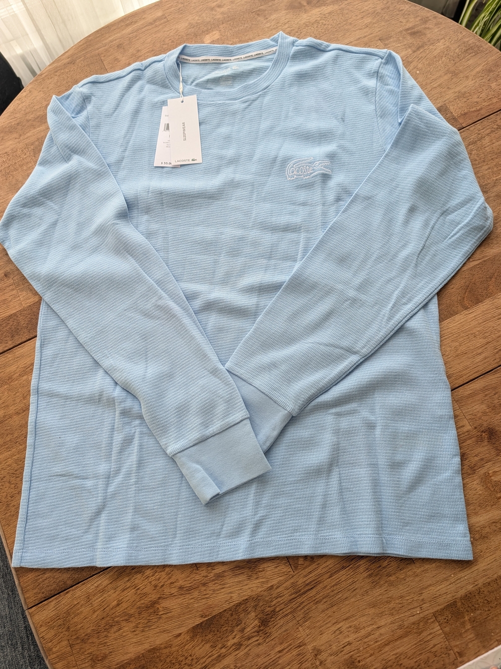 Lacoste Light Blue Long-Sleeve Waffle Crew Sleepwear Shirt